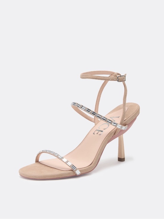 Vice Versa Shoes - VICE VERSA Marina Beige Crystal Strap Convertible Sandel Heels to Flats Size 7